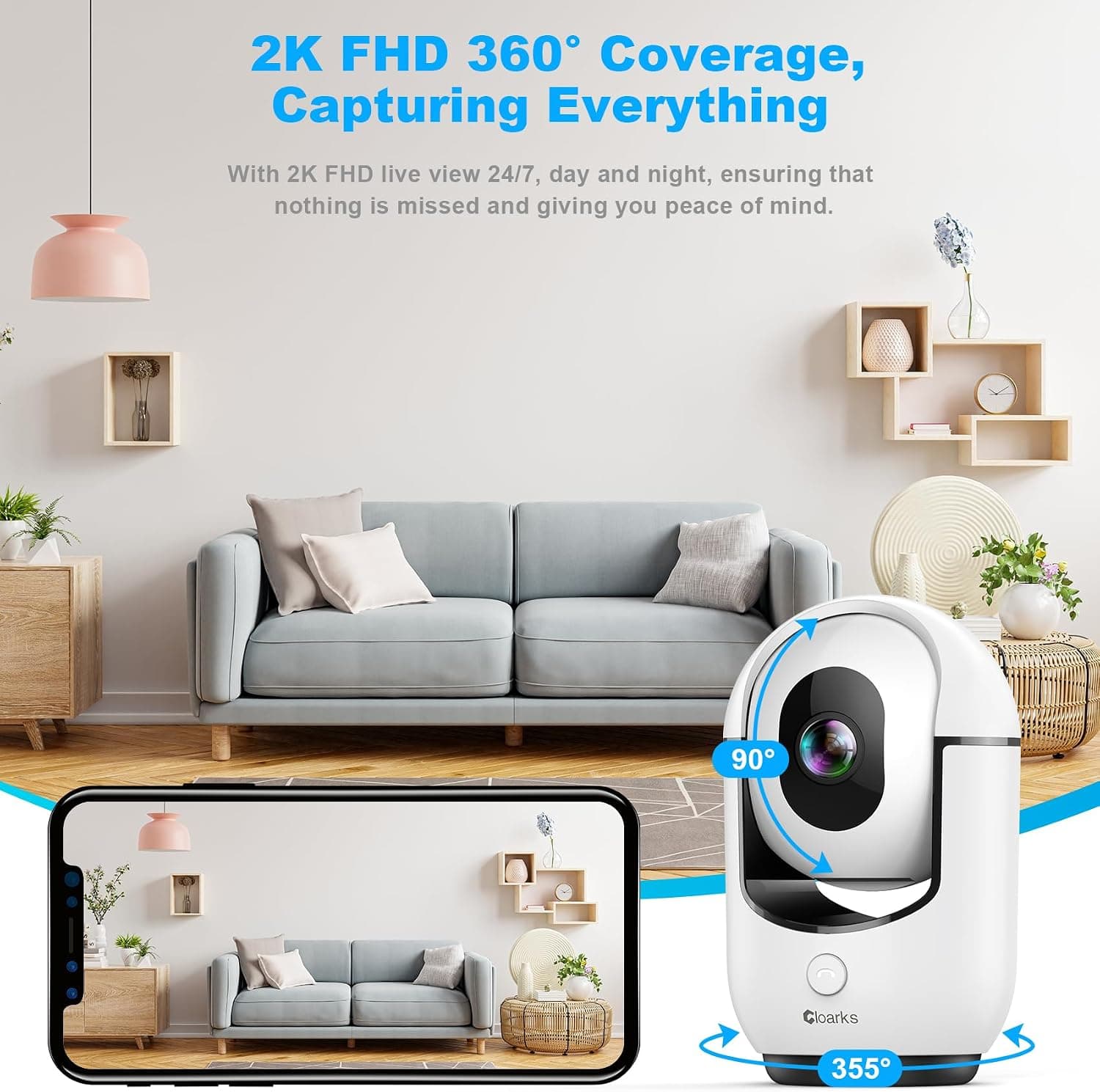2K Pan/Tilt WiFi Indoor Security Camera with Live Streaming Motion Detection Two-Way Audio and Night Vision Support — 5 of 5