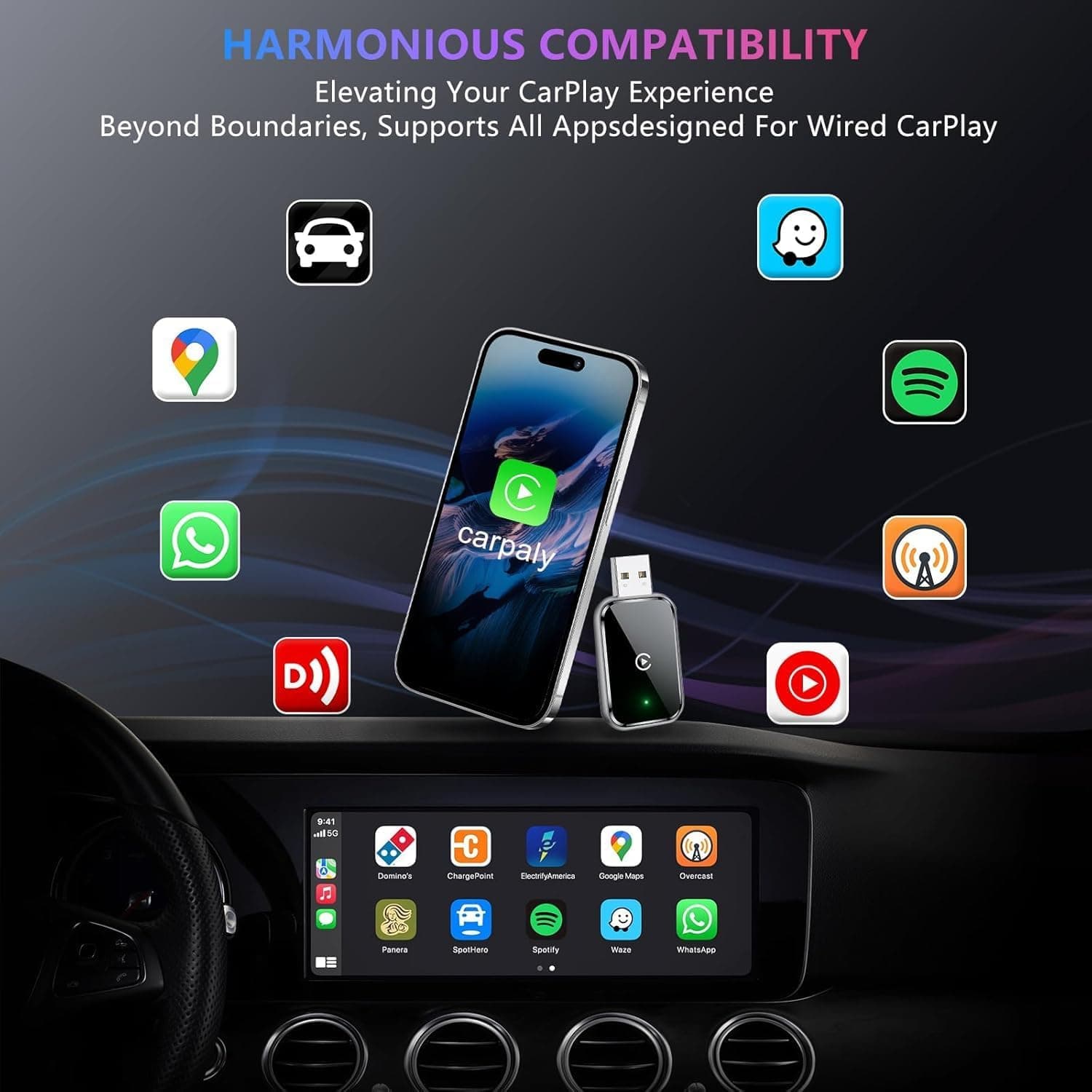 2026 Mini Wireless CarPlay Adapter for OEM Wired Cars 2016 and Newer with Plug-and-Play Setup, Fast Auto-Connect and Stable Bluetooth Connectivity — 4 of 5
