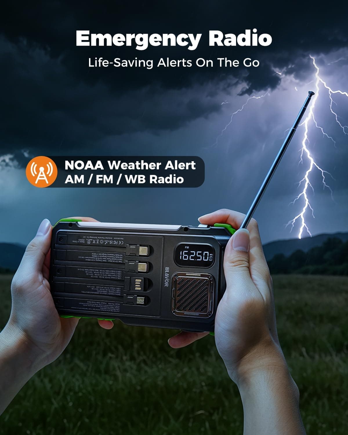 BLAVOR Hand Crank Emergency Radio with 20000mAh Power Bank, Solar Powered Charger, NOAA Weather Alerts, Built-In Flashlight and Bluetooth Speaker — 3 of 5