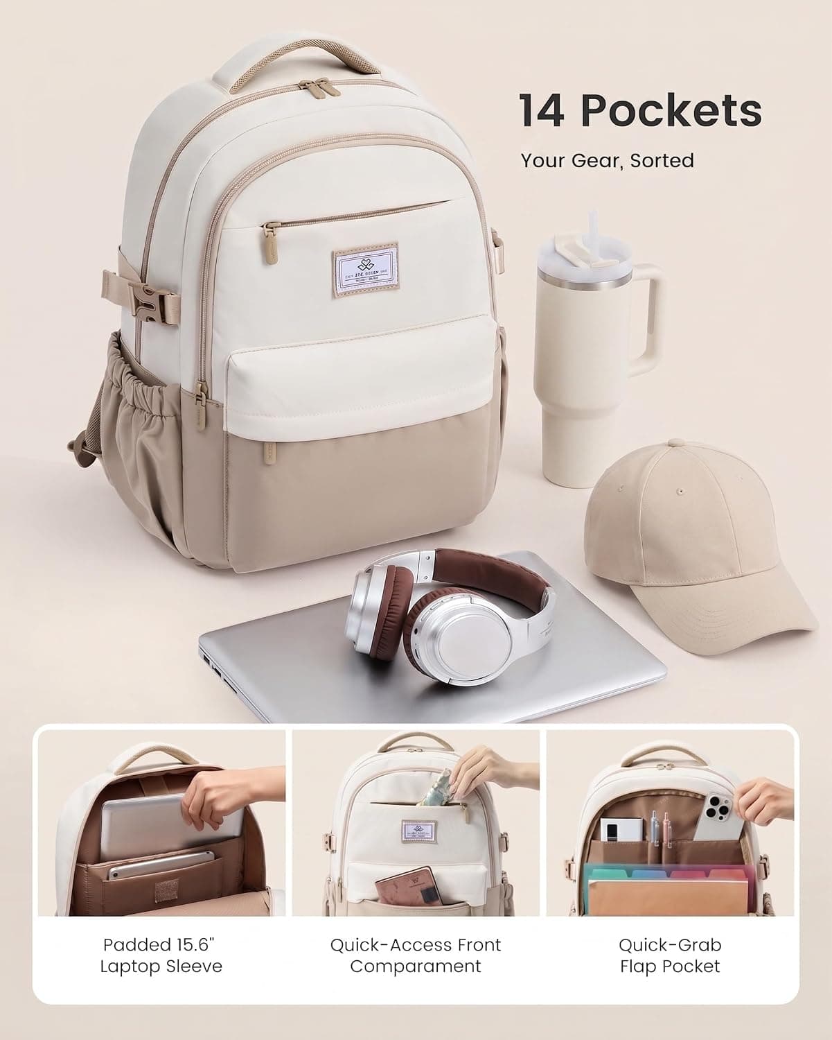Stylish Water-Resistant Laptop Backpack for Women and Teens Featuring Spacious Storage Compartments, USB Charging Port, and Durable Casual Travel — 4 of 5