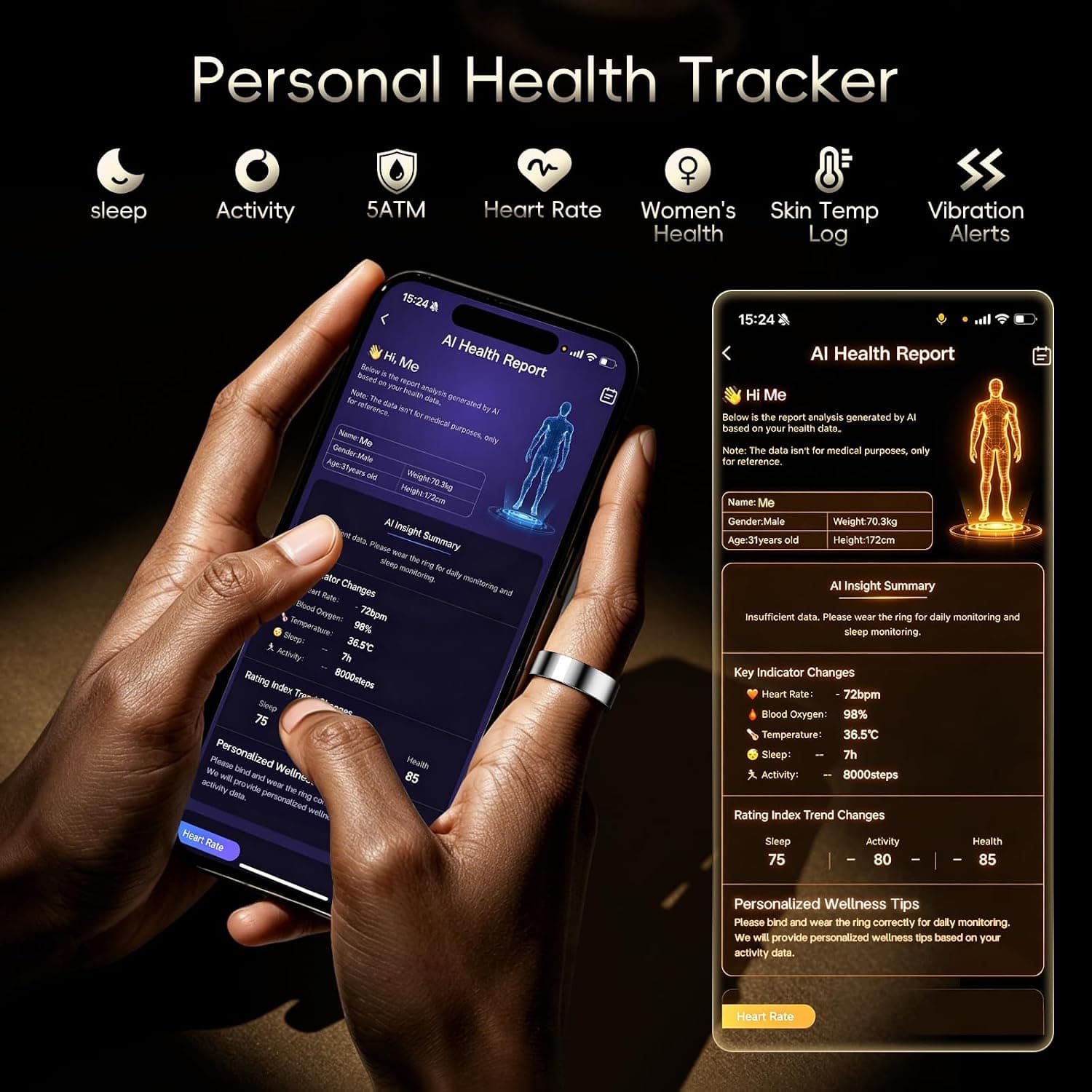 Smart Ring Health Fitness Tracker Size 9 with Sleep and Activity Monitoring, Heart Rate Tracking, Waterproof Design and Companion App — 5 of 5