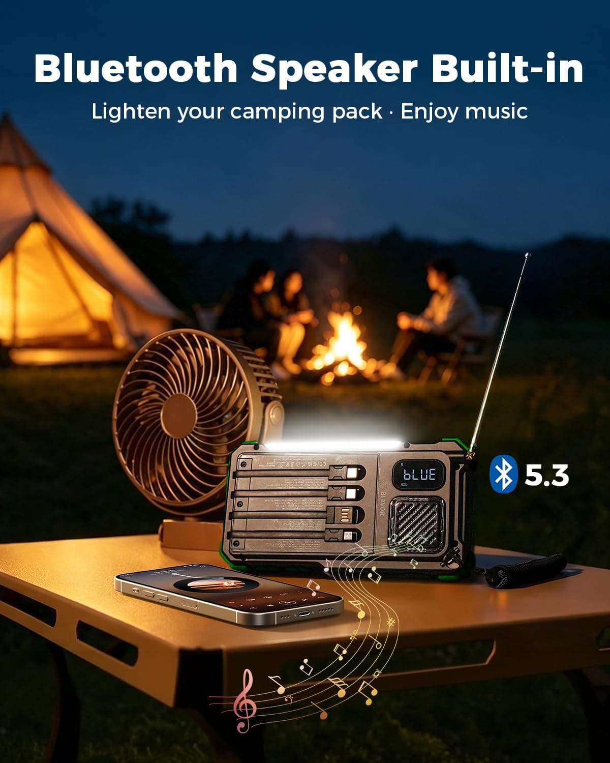 BLAVOR Hand Crank Emergency Radio with 20000mAh Power Bank, Solar Powered Charger, NOAA Weather Alerts, Built-In Flashlight and Bluetooth Speaker — 5 of 5