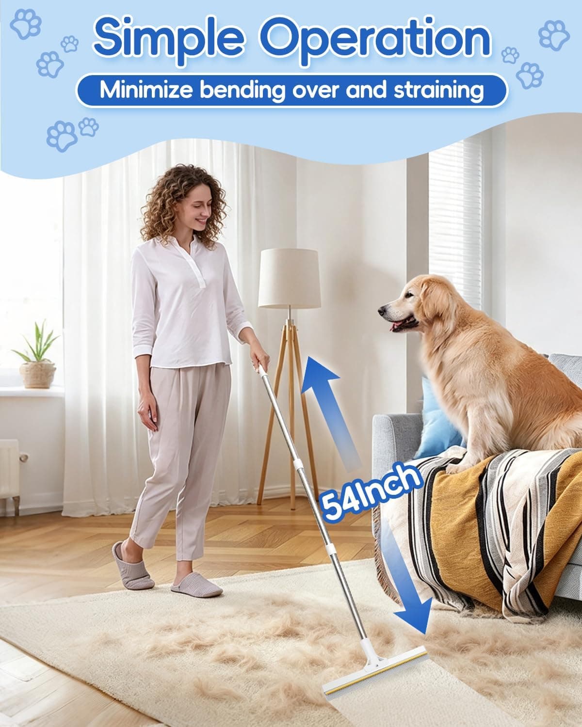 Carpet Rake for Pet Hair Removal Tool with Ergonomic Long Handle, Heavy Duty Metal Head, Multi-Surface Cleaning and Deep Fur Extraction — 4 of 5