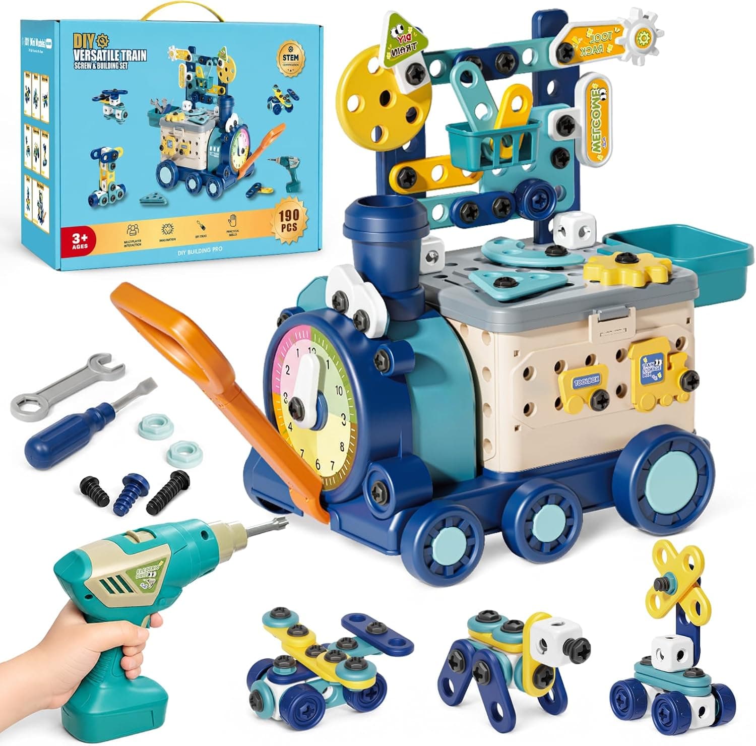 STEM Toys for Kids Ages 3-8 190PCS Train Building Set with Toy Drill, Educational Construction Creative Toy and Learning Gift — 1 of 5