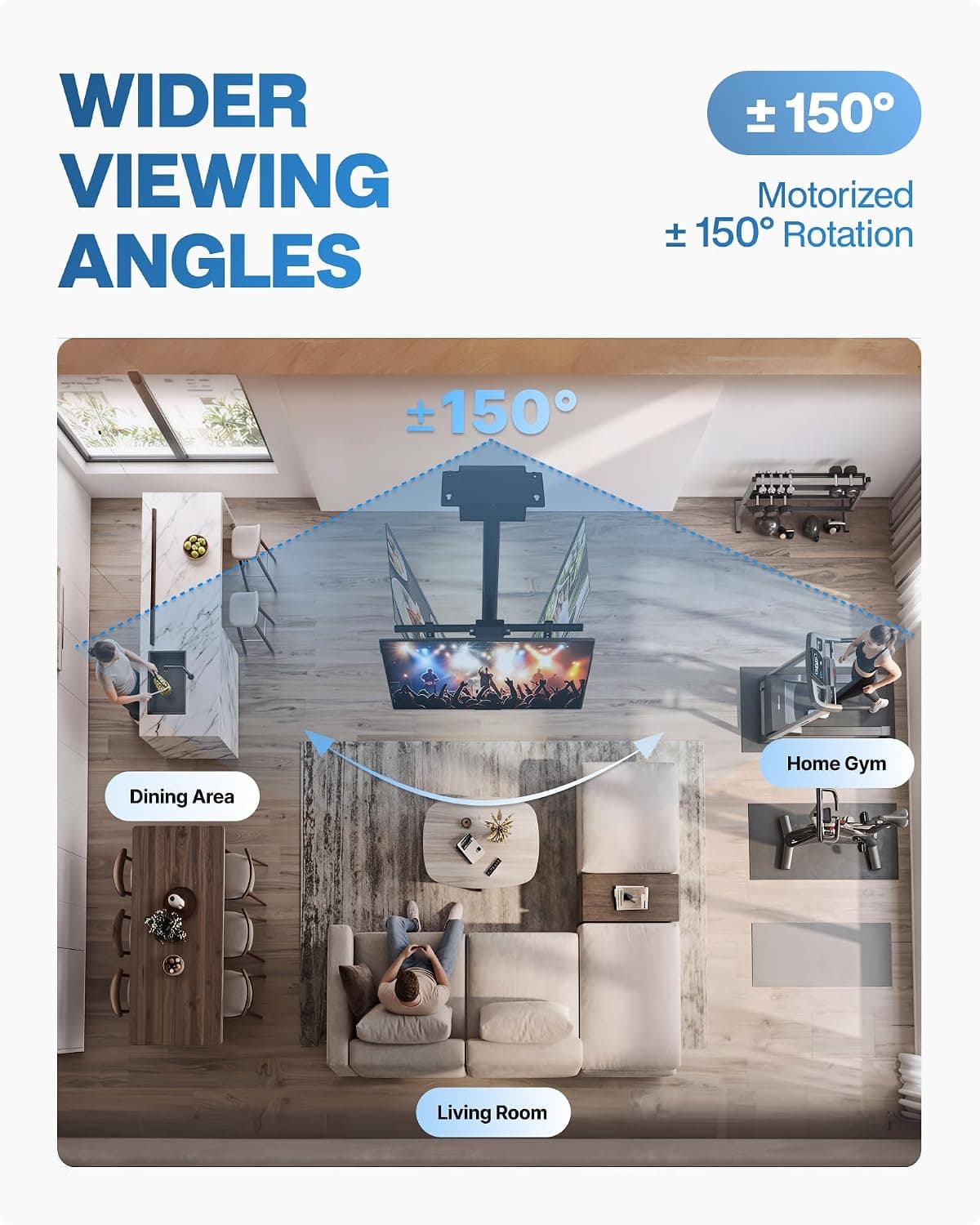 Motorized Ceiling TV Mount Featuring ±150° Swivel, Remote Control Operation, Heavy-Duty Steel Construction and Universal Flat Screen Compatibility — 3 of 5
