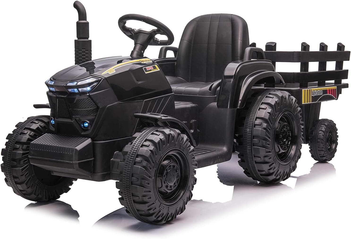 Kids Electric Ride On Tractor 12v Battery Powered 4 Wheels Ride On Car with Trailer 35W Dual Motors 3 Gear Shift LED Lights USB for Toddlers — 1 of 5