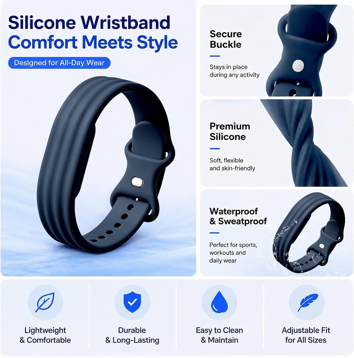 Fitbit Air Silicone Sport Band Lightweight Replacement Strap with Sweat-Resistant Material, Secure Pin-and-Tuck Closure and Breathable Design — 4 of 5