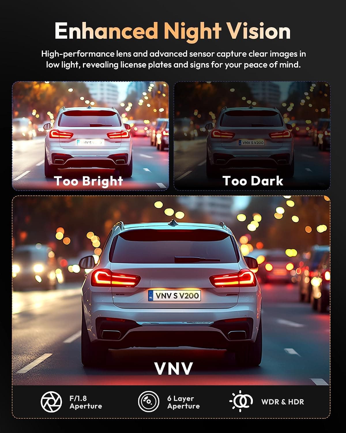4K+2.5K Front and Rear Dash Cam with Dual Recording, Night Vision, Wide Angle Lens, G-Sensor, Loop Recording and Built-In Wi-Fi Connectivity — 4 of 5