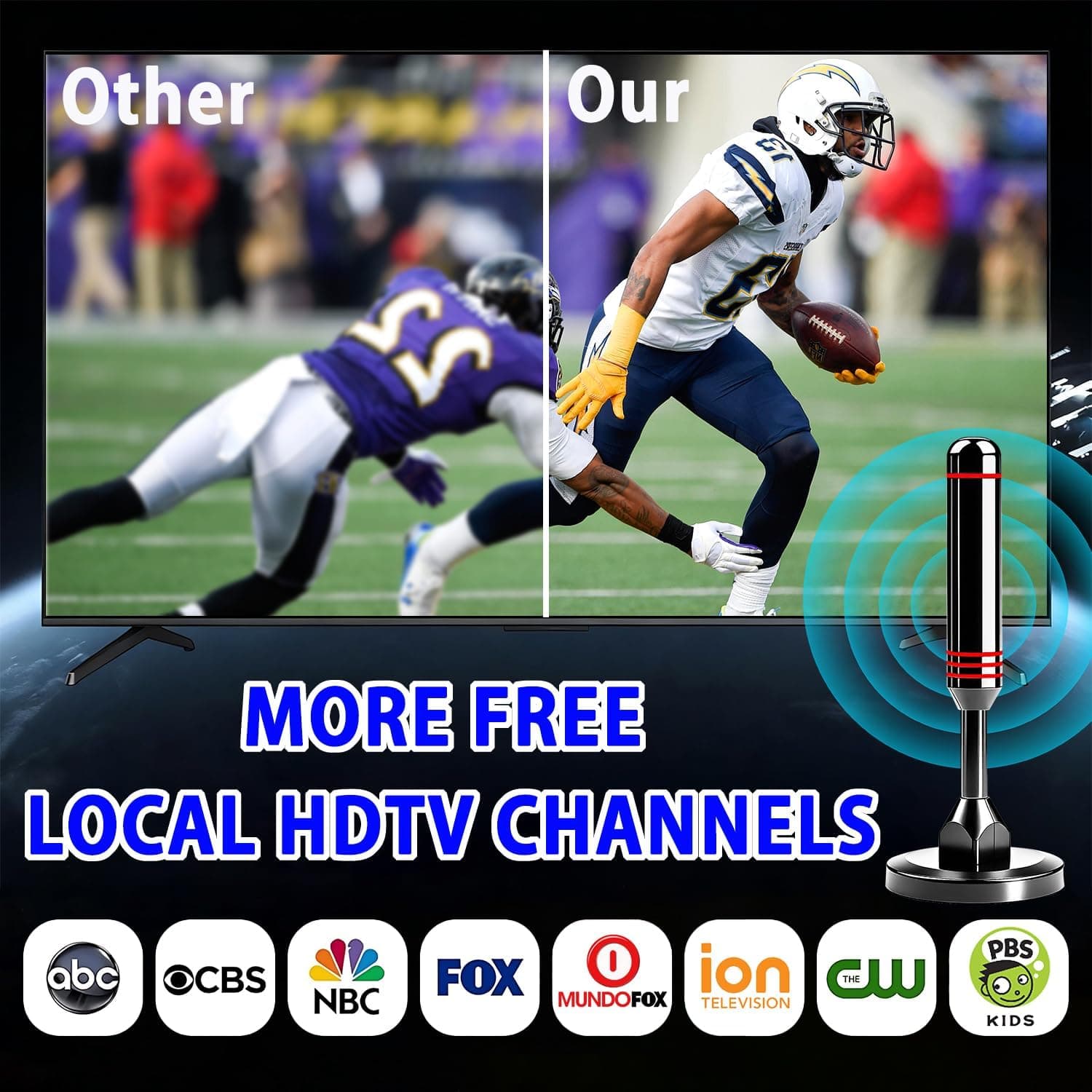 Digital Indoor TV Antenna for Smart TV with 360-Degree Long Range Reception, 4K 1080P HD Picture Quality and Premium Coaxial Cable Included — 5 of 5
