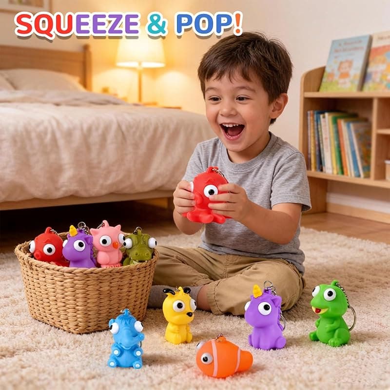 HOZUZER Squishy Keychain for Kids Party Favors with 32 Packs Popping Eyes Animal Keychains, Goodie Bag Stuffers, Pinata Fillers and Classroom Prizes — 3 of 5