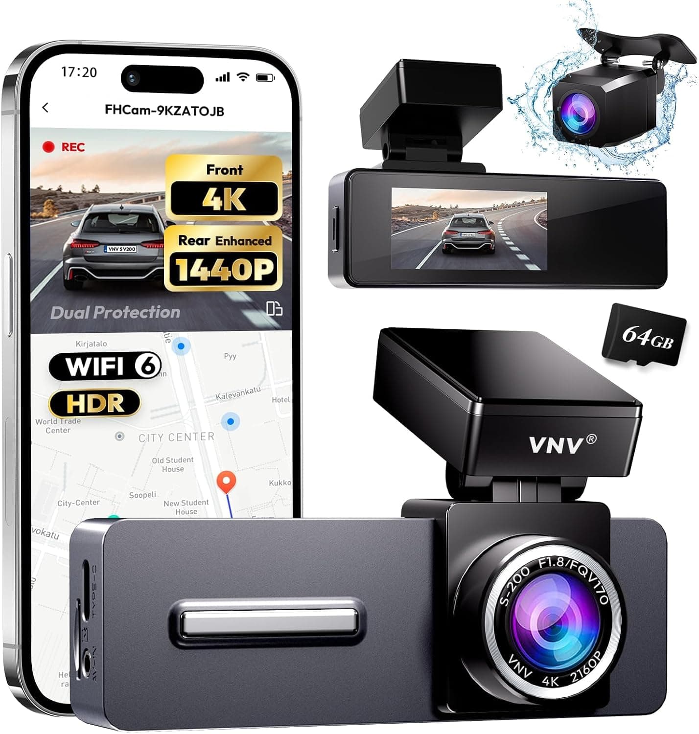 4K+2.5K Front and Rear Dash Cam with Dual Recording, Night Vision, Wide Angle Lens, G-Sensor, Loop Recording and Built-In Wi-Fi Connectivity — 2 of 5