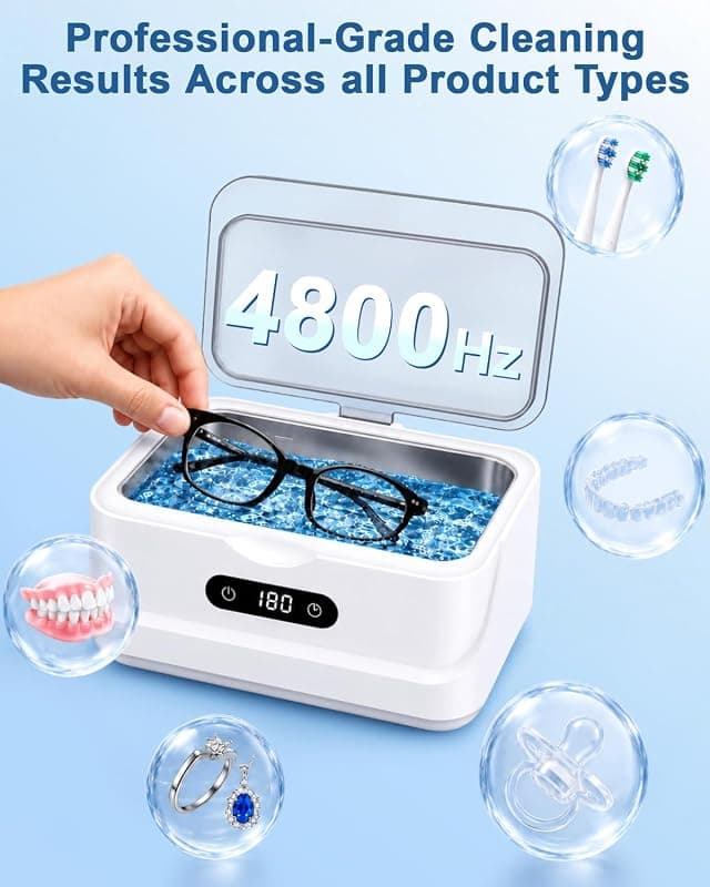 EXTAFIY Ultrasonic Jewelry Cleaner 48KHz Ultra Sonic Cleaning Machine with 40% Off Savings for Sparking Rings, Eyeglasses, Dentures and Watches — 3 of 5