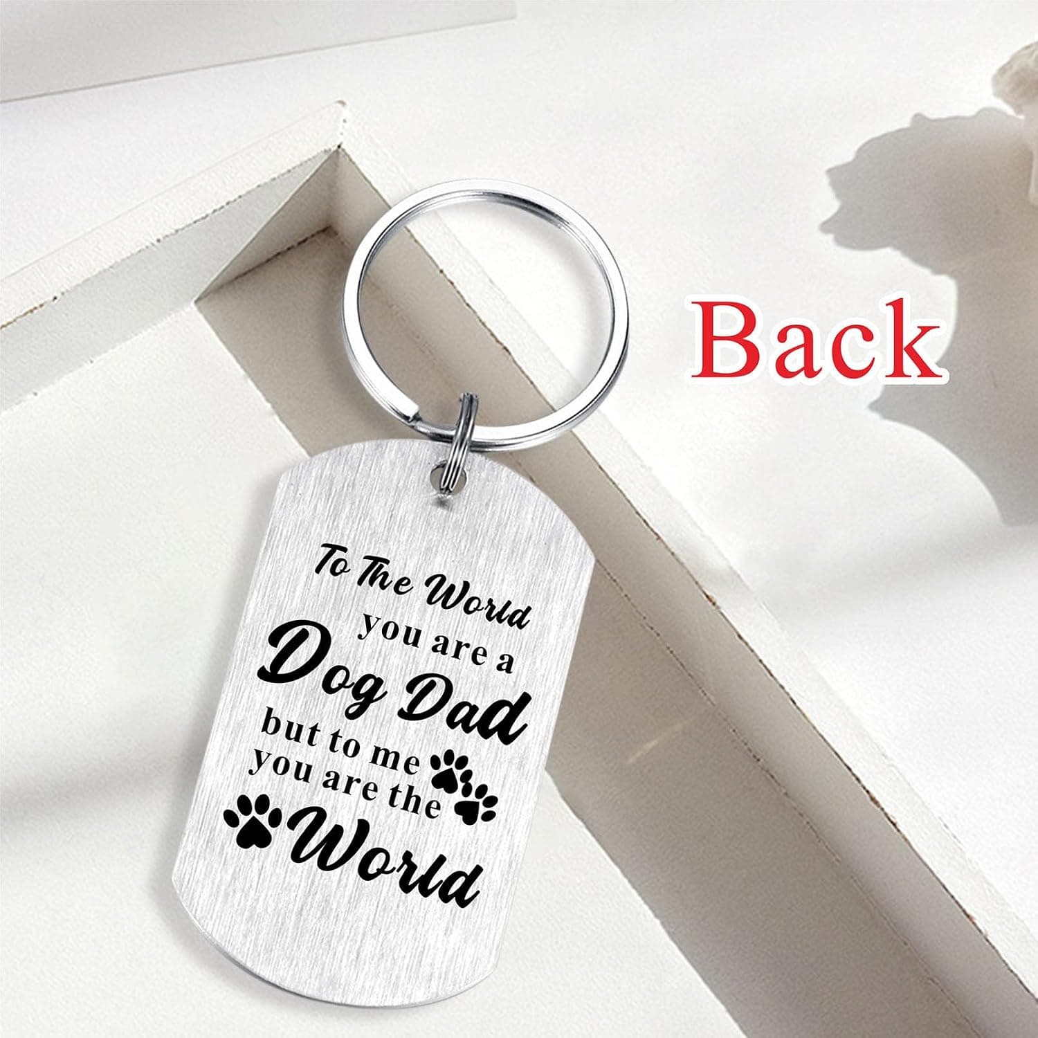 Dog Dad Stainless Steel Keychain with Engraved Drive Safe Message, Velvet Pouch, Scratch-Resistant Finish, and Compact Daily Carry Ring — 5 of 5