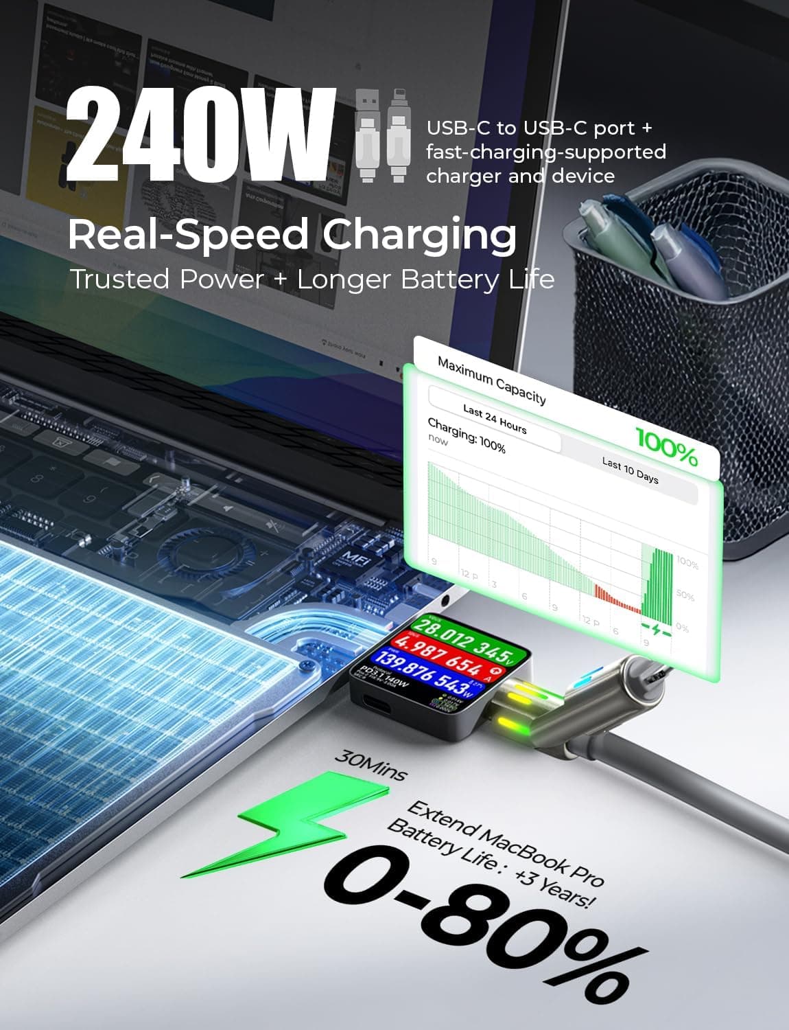 USB-C to Lightning Chubby 240W 6.6ft Charging Cable with Fast Charging Support, Durable Braided Cord Design and Universal Smartphone Compatibility — 4 of 5