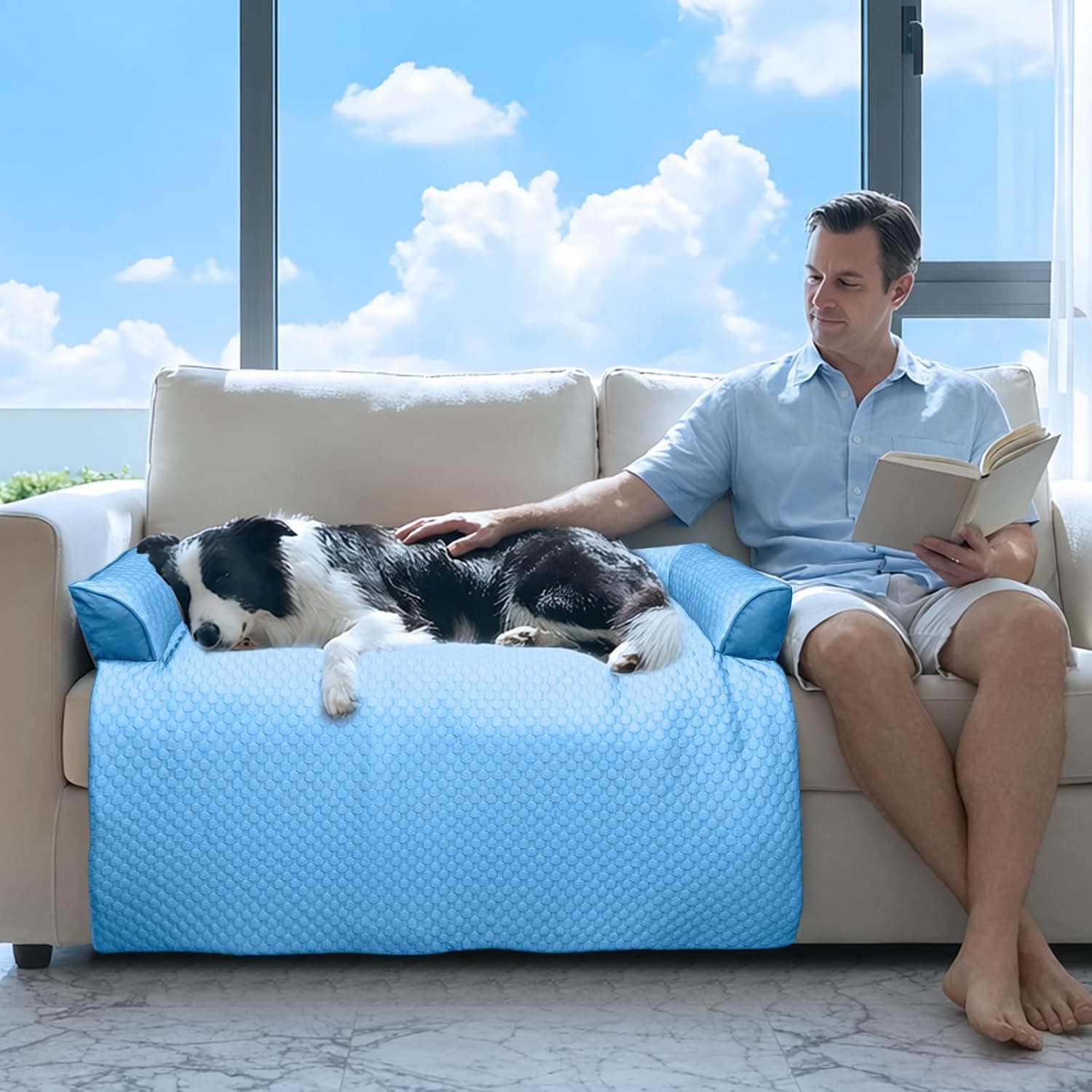 Cooling Dog Bed Mat with Bolster Pillow and Breathable Fabric, Self-Cooling Technology, Washable Cover, Portable Travel Pad for Pets — 3 of 5