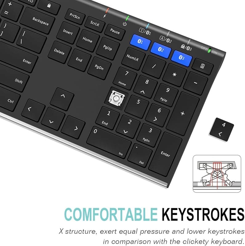 Arteck HB192 Universal Bluetooth Keyboard Stainless Steel Full Size Wireless Keyboard with Multi-Device Pairing and Rechargeable Battery for Multiple — 4 of 5