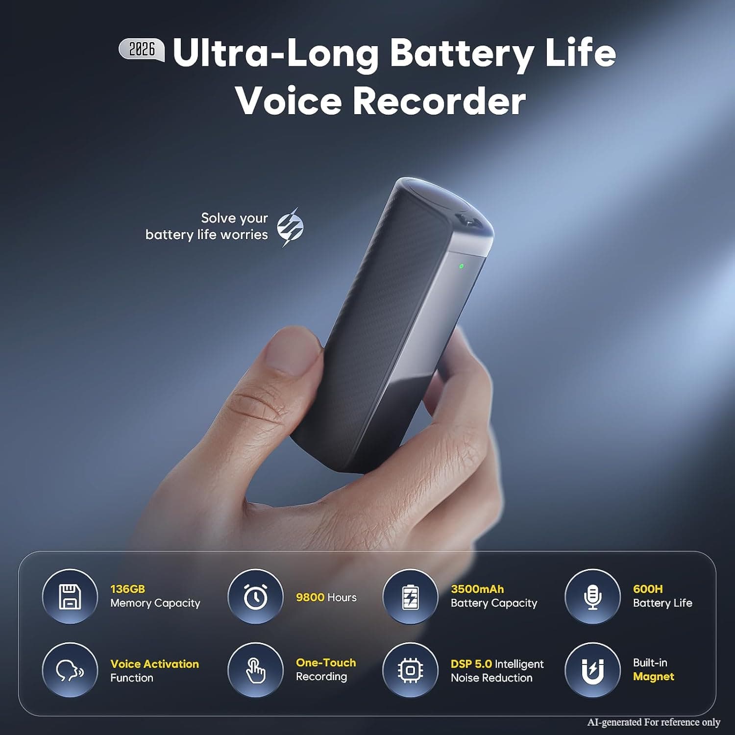 136GB Magnetic Voice Recorder 9800H Audio Recording Device with Long Battery Life and High Capacity Digital Storage for Lectures and Meetings — 3 of 5