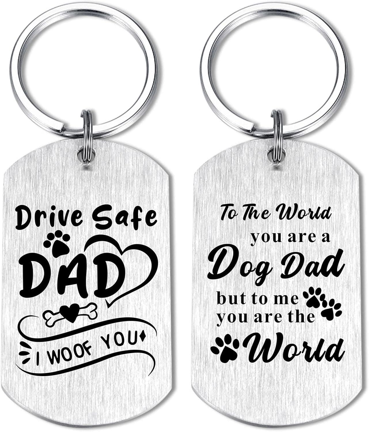 Dog Dad Stainless Steel Keychain with Engraved Drive Safe Message, Velvet Pouch, Scratch-Resistant Finish, and Compact Daily Carry Ring — 2 of 5