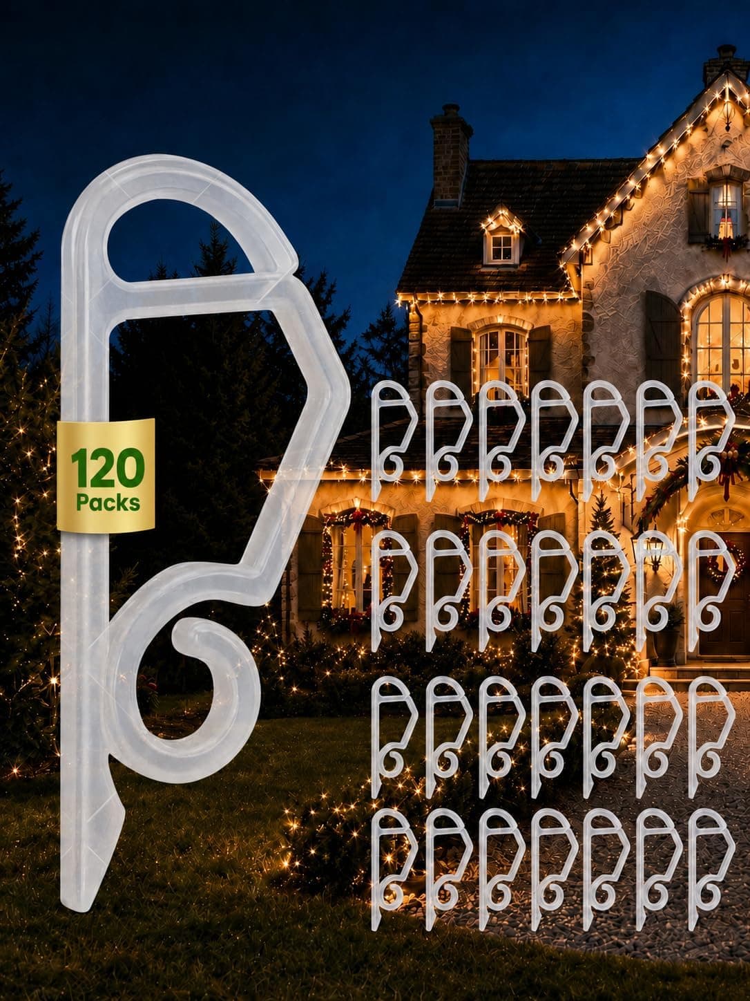 Christmas Light Gutter Clips 120 Pack for Hanging Outdoor String Lights Securely on Roofs, Eaves, Shingles, and Gutters Throughout the Holiday Season — 2 of 5