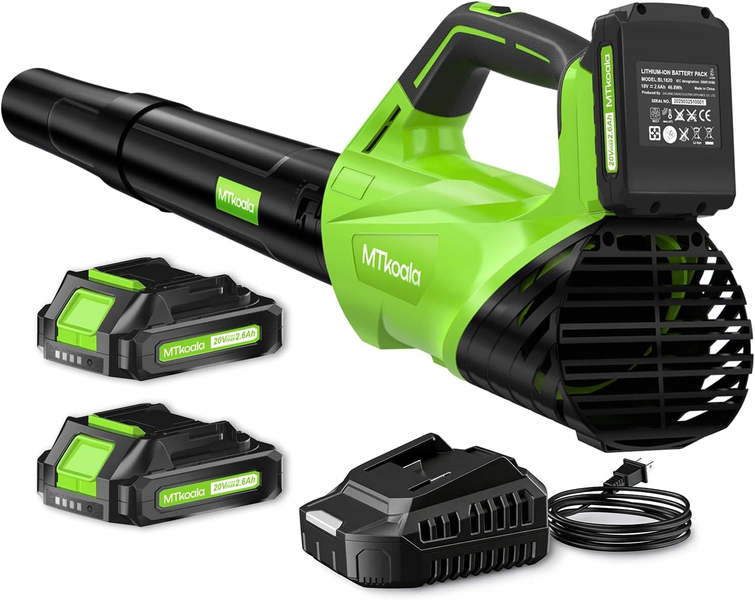Leaf Blower Cordless with Two 2.6AH Batteries, Fast Charger, 450CFM and 150MPH Airflow, Two Speed Modes and Lightweight Electric Design for Yards — 1 of 5