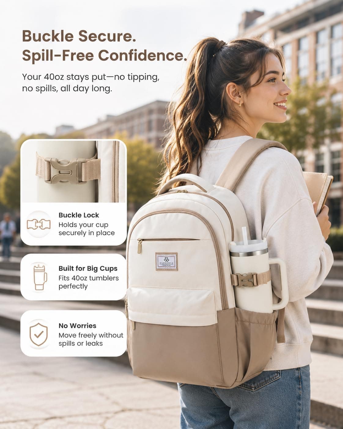 Stylish Water-Resistant Laptop Backpack for Women and Teens Featuring Spacious Storage Compartments, USB Charging Port, and Durable Casual Travel — 3 of 5