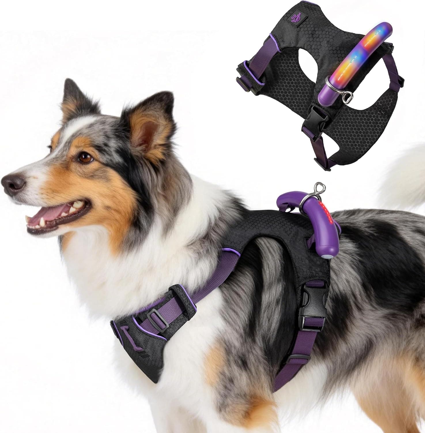 Escape-Proof Dog Harness with LED Handle Featuring 29 to 35-Inch Adjustable Chest Girth, Reflective Straps, and Dual Leash Attachment Points for — 2 of 5