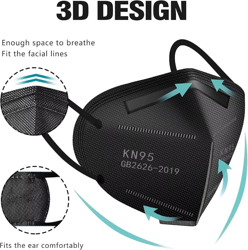 LEMENT 50pcs KN95 Face Mask Black 5-Layer Filter Greater Than 95% Cup Dust Safety Masks with Comfortable Fit and Breathable Protection Design — 3 of 5