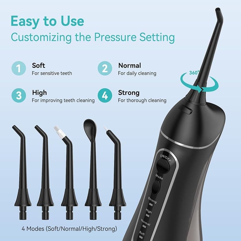 Water Dental Flosser Cordless Portable Electric Water Flosser with 300ML Capacity, 4 Modes, IPX7 Waterproof and Rechargeable Battery for Deep Cleaning — 4 of 5