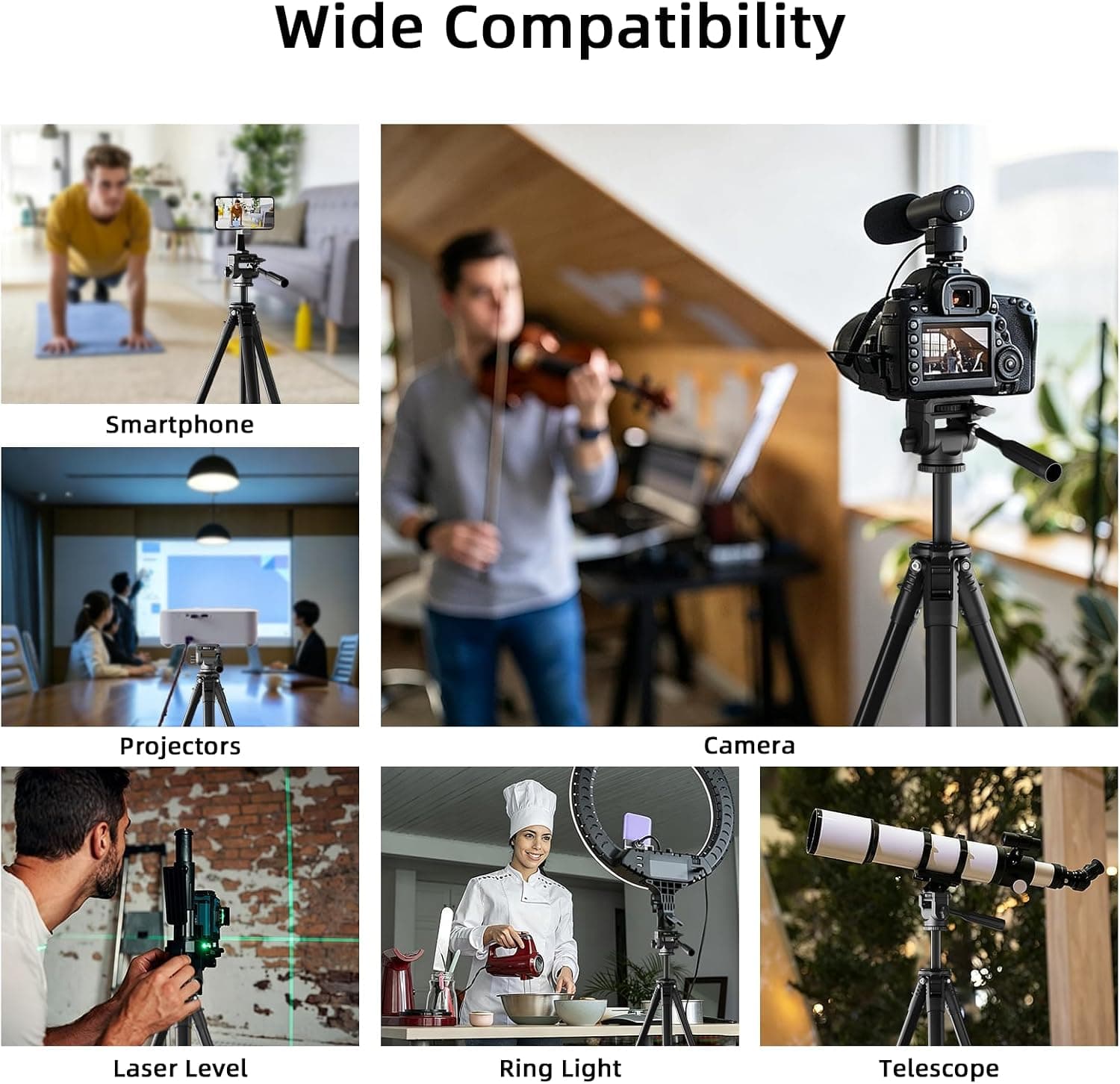 72-Inch Travel Aluminum Camera Tripod with Adjustable Height, Sturdy Stand Construction, Quick Release Plate, and Universal Mount Compatibility — 5 of 5