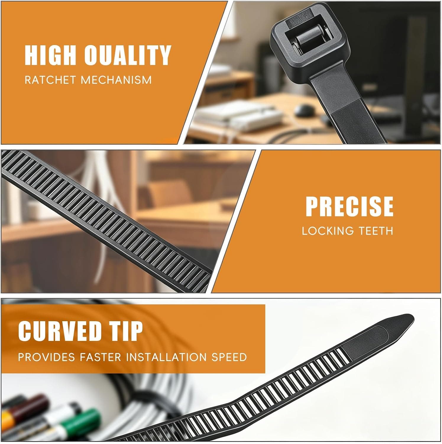 Black Zip Ties 2500-Pack 60 lb Heavy-Duty Industrial Cable Straps, UV-Resistant Nylon Fasteners for Wire Management and Home Improvement Projects — 4 of 5