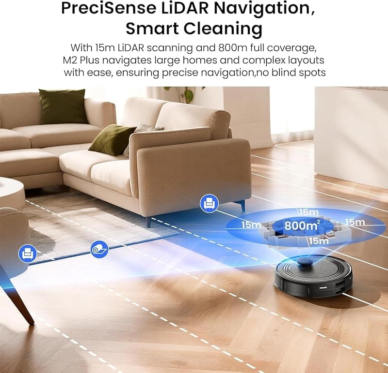 Lefant M2 Plus Black Robot Vacuum and Mop Combo with 75-Day Self-Emptying Base, 6000Pa Suction Power, Multi-Floor Mapping and 140-Minute Runtime — 3 of 5