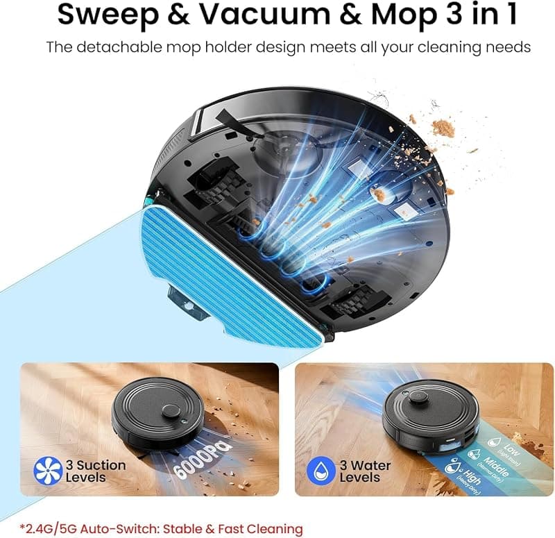 Lefant M2 Plus Black Robot Vacuum and Mop Combo with 75-Day Self-Emptying Base, 6000Pa Suction Power, Multi-Floor Mapping and 140-Minute Runtime — 5 of 5