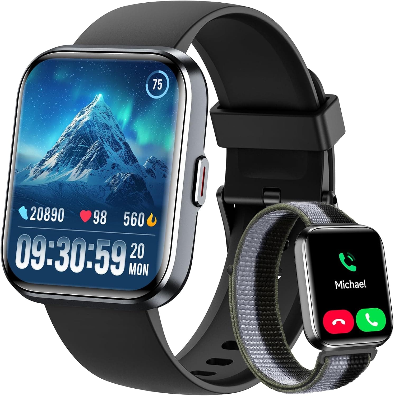 Smartwatch with 1.8 Inch Display, Built-In Alexa Voice Control, Bluetooth Calling Capabilities, and Comprehensive Health and Fitness Monitors — 2 of 5