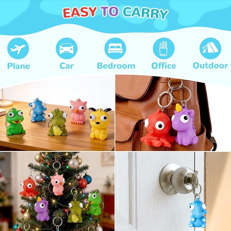 HOZUZER Squishy Keychain for Kids Party Favors with 32 Packs Popping Eyes Animal Keychains, Goodie Bag Stuffers, Pinata Fillers and Classroom Prizes — 5 of 5