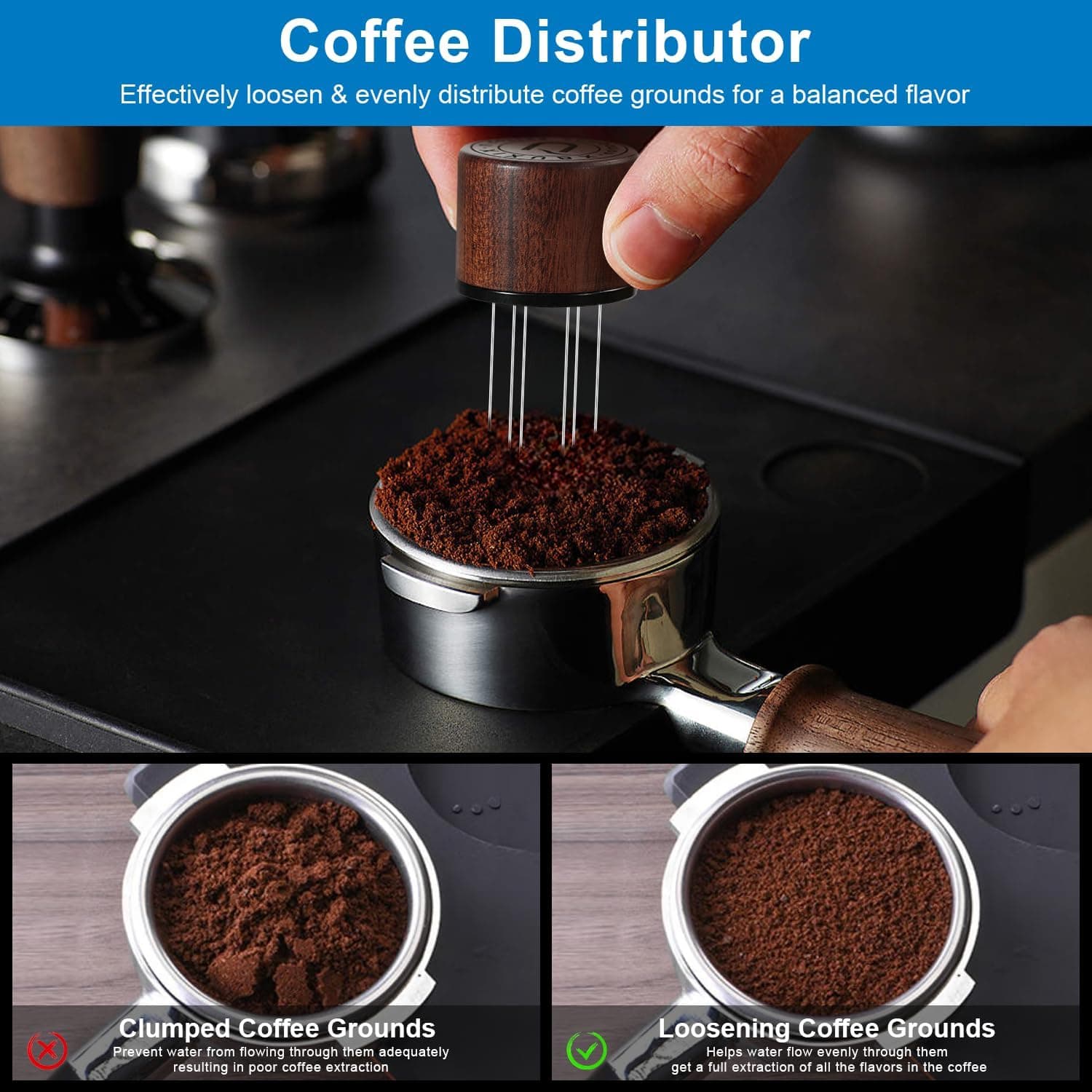 58.35mm 2-in-1 Espresso Tamper and WDT Tool with Precision Distribution, Stainless Steel Construction and Ergonomic Grip for Uniform Coffee Extraction — 4 of 5