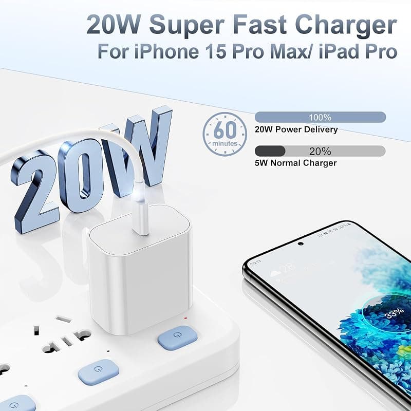 iPhone 16 15 Fast Charger 20W USB C Charging Block with 6ft Type C to C Cable Cord, Wall Plug Power Adapter Cube for Apple iPhone and iPad — 2 of 5