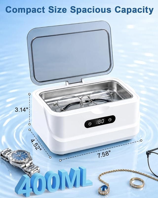 EXTAFIY Ultrasonic Jewelry Cleaner 48KHz Ultra Sonic Cleaning Machine with 40% Off Savings for Sparking Rings, Eyeglasses, Dentures and Watches — 4 of 5