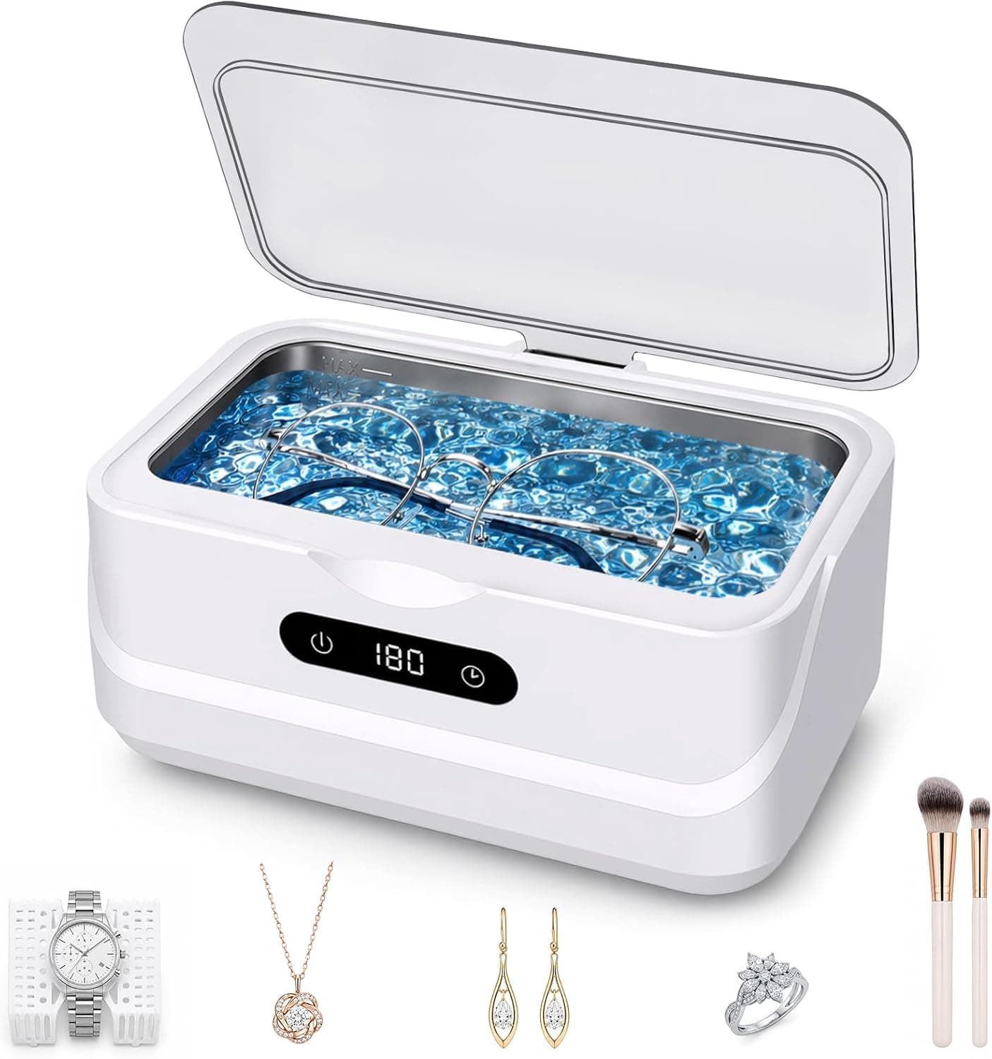 EXTAFIY Ultrasonic Jewelry Cleaner 48KHz Ultra Sonic Cleaning Machine with 40% Off Savings for Sparking Rings, Eyeglasses, Dentures and Watches — 1 of 5
