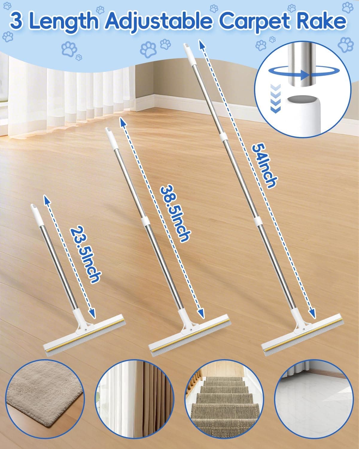 Carpet Rake for Pet Hair Removal Tool with Ergonomic Long Handle, Heavy Duty Metal Head, Multi-Surface Cleaning and Deep Fur Extraction — 3 of 5
