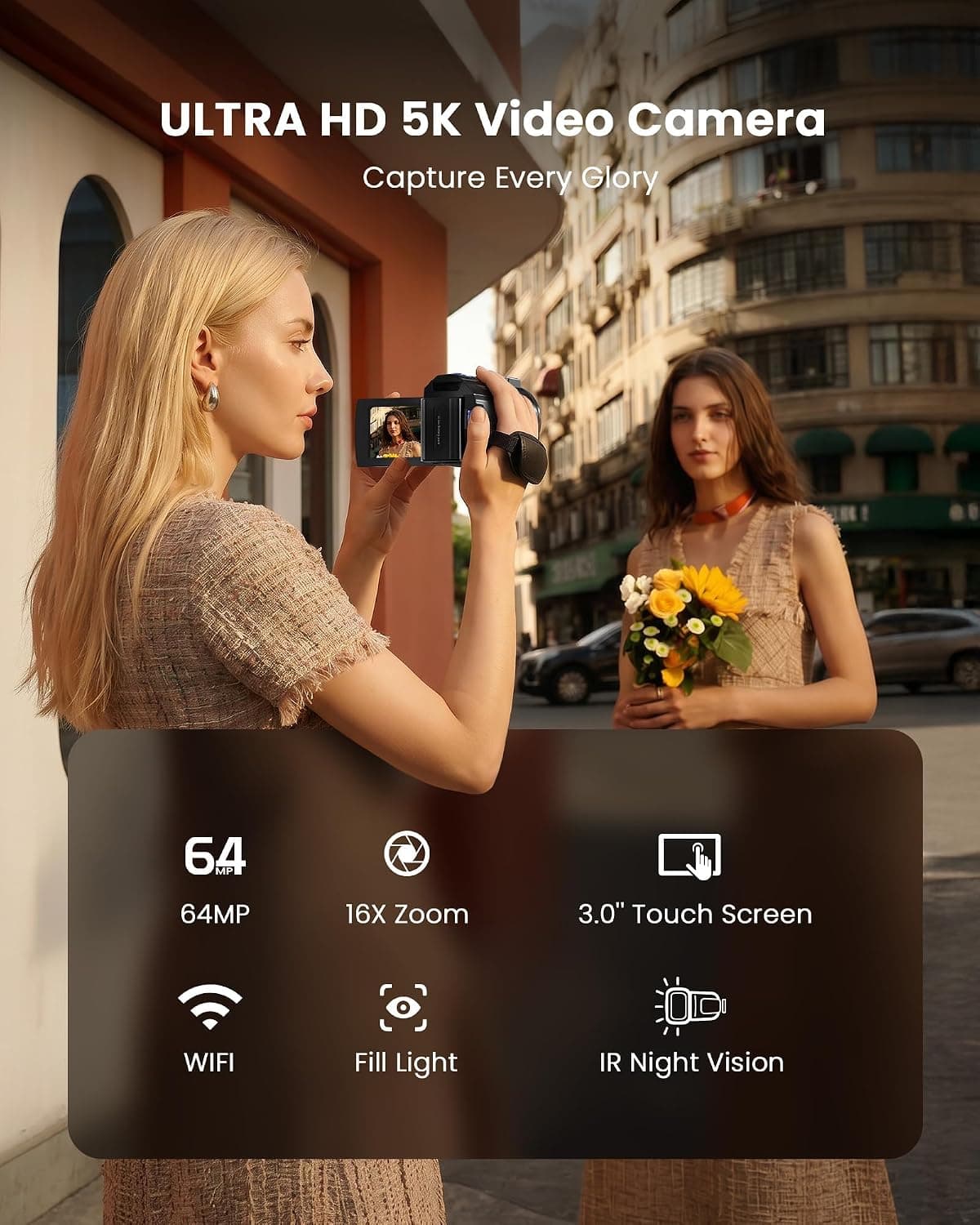 5K 64MP Digital Video Camera Camcorder with Ultra HD Resolution, High-Resolution Photo Capture, Compact Handheld Design and Zoom Capabilities — 4 of 5