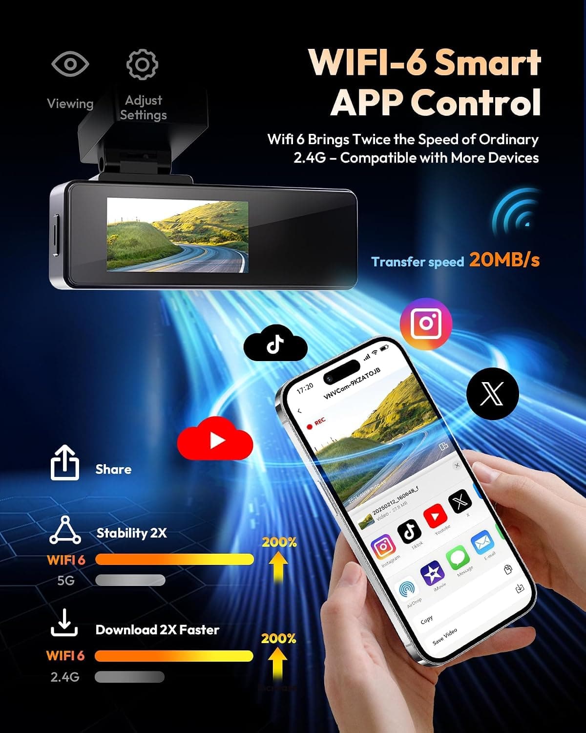 4K+2.5K Front and Rear Dash Cam with Dual Recording, Night Vision, Wide Angle Lens, G-Sensor, Loop Recording and Built-In Wi-Fi Connectivity — 5 of 5