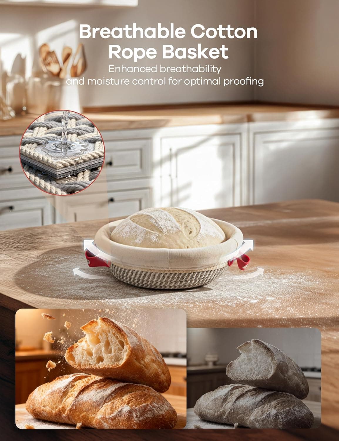 Sourdough Proofing Basket Set 22-Piece Complete Bread Baking Kit with Banneton Bowls Linen Liners Dough Scraper Lame Whisk and Professional — 3 of 5