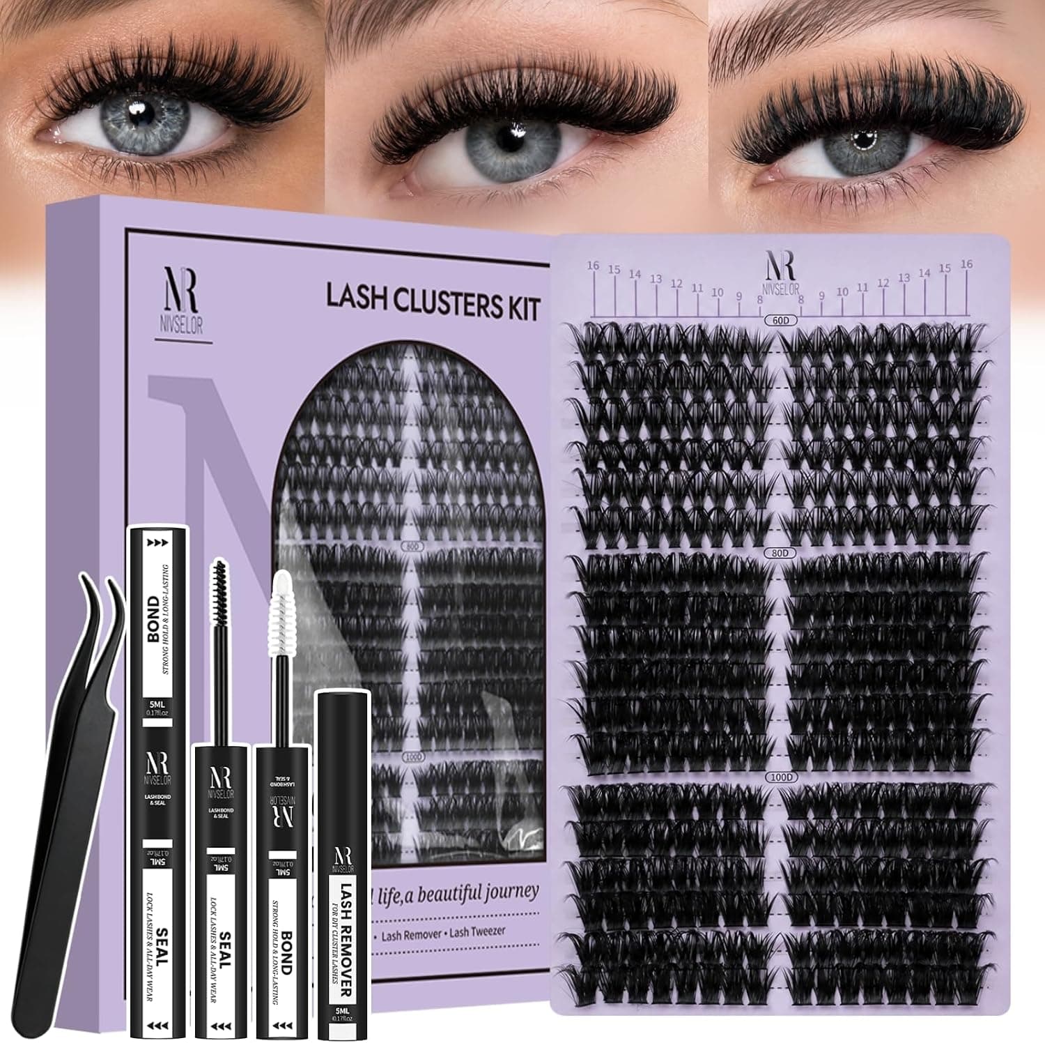 Nivselor Lash Clusters Kit Fluffy Eyelash Clusters Dramatic Left and Right Individual DIY Eyelash Extensions with Natural Looking Volume — 1 of 5