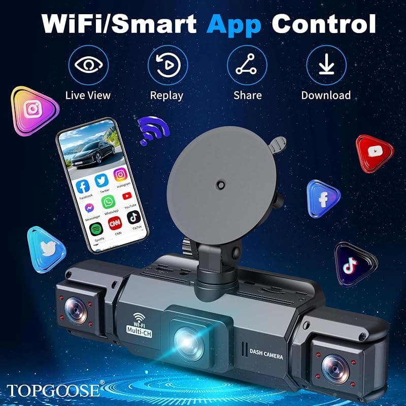 TOPGOOSE 4 Channel Dash Cam 360 Degree View 2K FHD Front Rear Inside Left Right Cameras with 5G WiFi App Control 64GB SD Card and Night Vision — 4 of 5