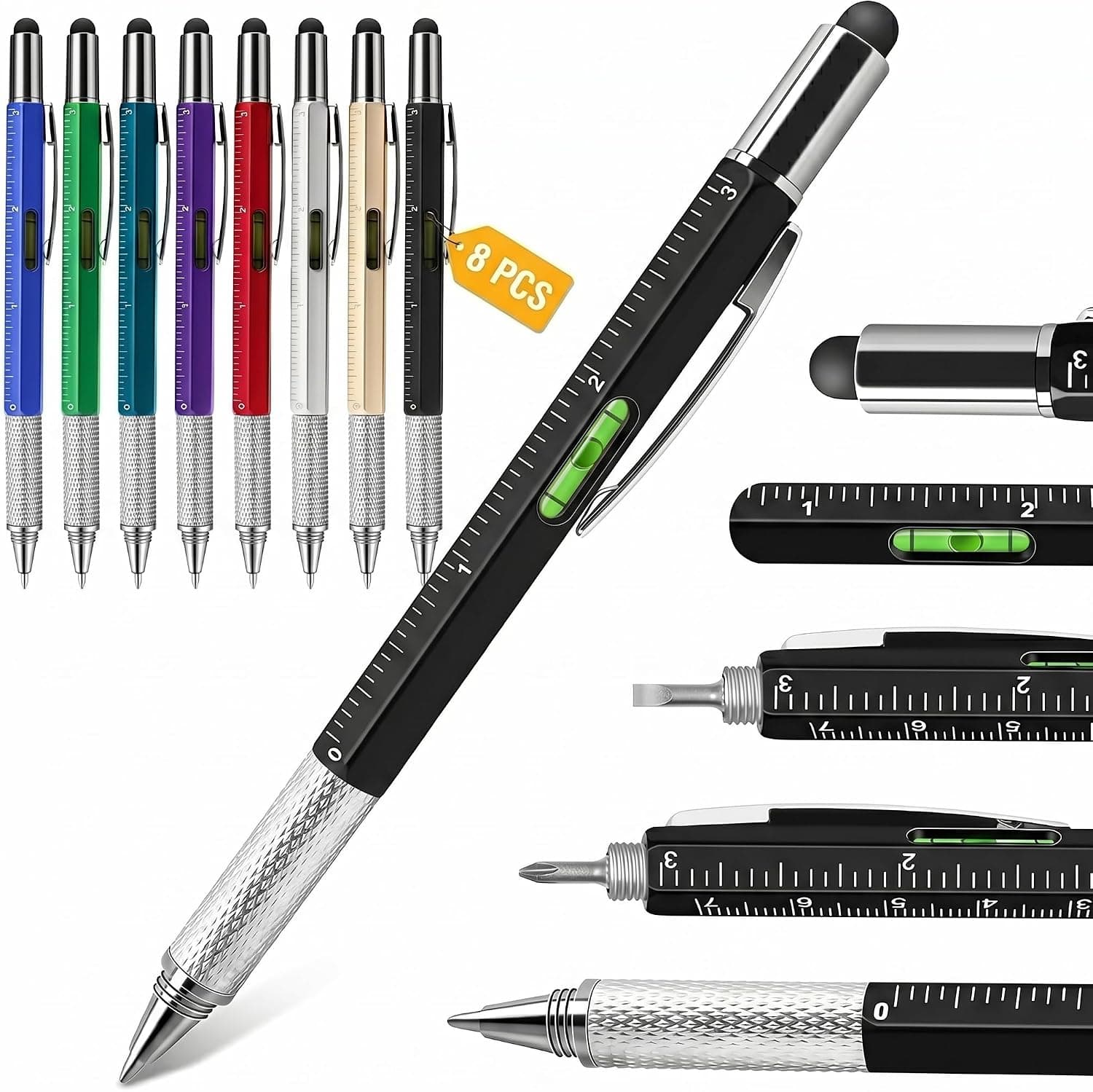 6-in-1 Multitool Ballpoint Pen with Built-In Screwdriver, Level, Ruler, Touchscreen Stylus and Ergonomic Metal Body for Everyday Carry and DIY — 2 of 5