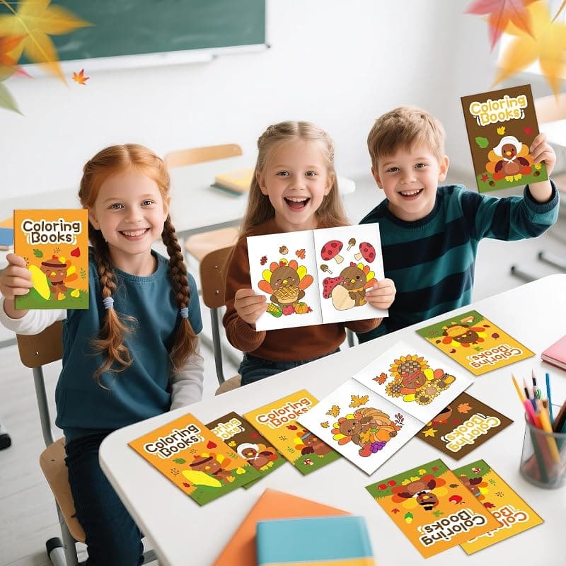 ANGOLIO 24 PCS Thanksgiving Turkey Coloring Books for Kids Bulk in 6 Fun Styles with Educational Activities and Creative Holiday Entertainment — 5 of 5