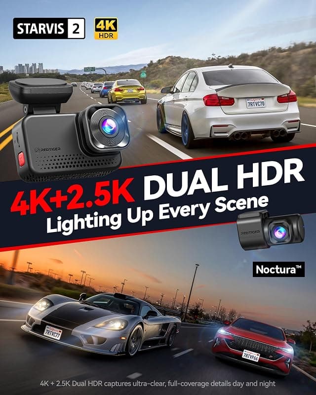REDTIGER VC70 4K+2.5K Dash Cam featuring STARVIS 2 IMX678 Sensor, Dual HDR Support, and High-Speed 30MB/s WiFi Connectivity — 2 of 5