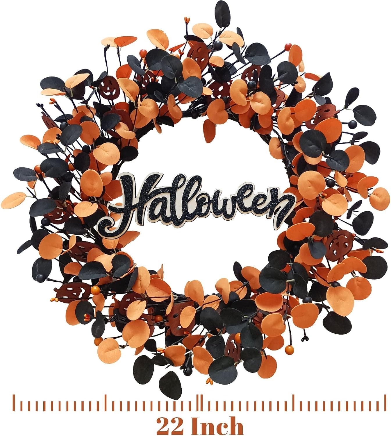 Halloween Wreath for Front Door Featuring Realistic Pumpkins, Festive Berries and Charming Wood Sign for Seasonal Autumn Autumnal Home Decor — 3 of 5