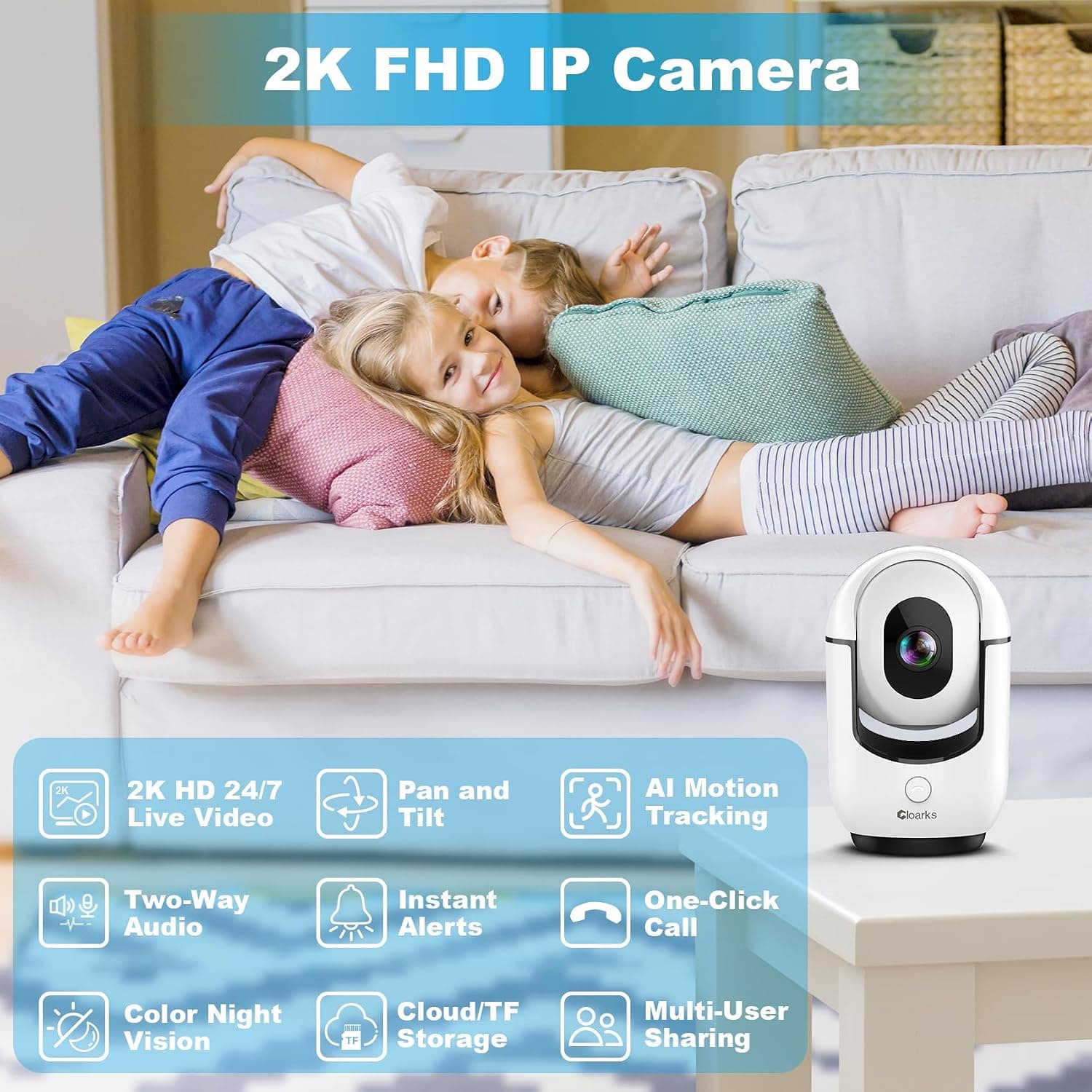 2K Pan/Tilt WiFi Indoor Security Camera with Live Streaming Motion Detection Two-Way Audio and Night Vision Support — 3 of 5