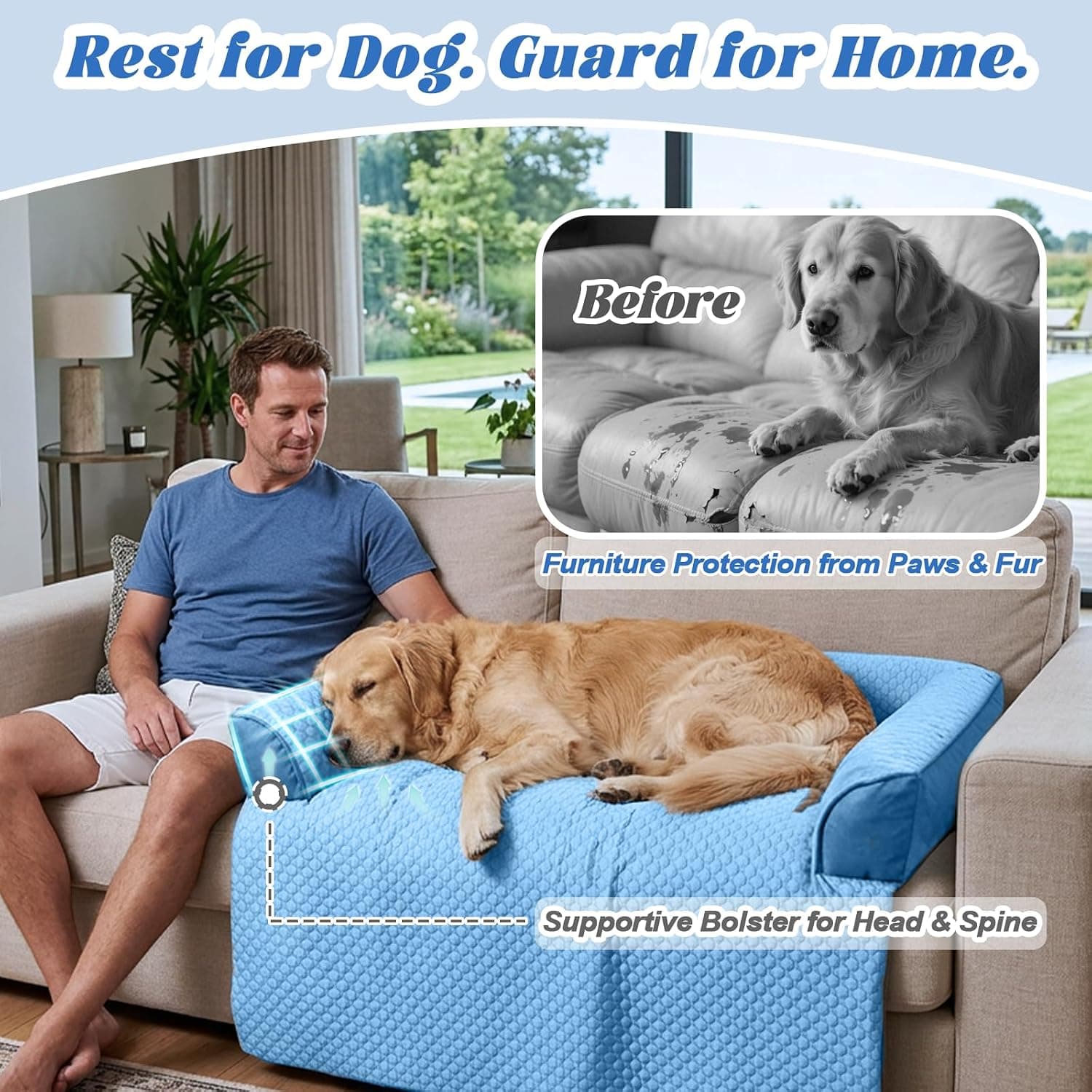 Cooling Dog Bed Mat with Bolster Pillow and Breathable Fabric, Self-Cooling Technology, Washable Cover, Portable Travel Pad for Pets — 5 of 5